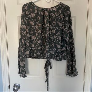 Grey Floral Long Sleeve Top